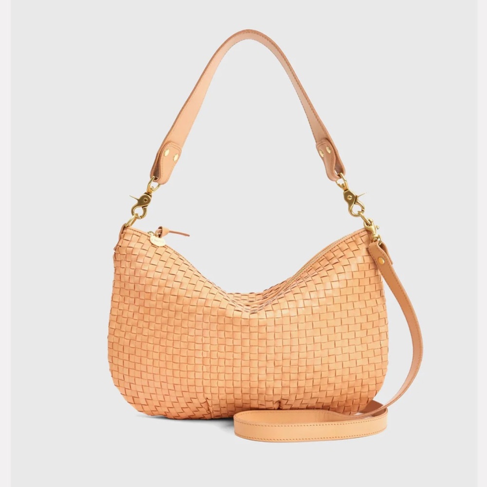 Clare V Moyen Messenger Bag in Bisque Woven Leather